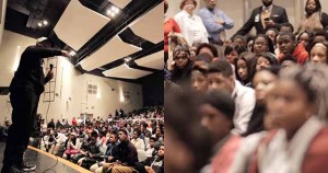 St. Louis High School students listening to motivational speaker, Eric Thomas