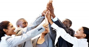 Black entrepreneurs raising hands