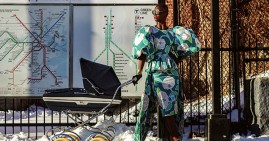 Model wearing a dress from the I Am Kreyol clothing line