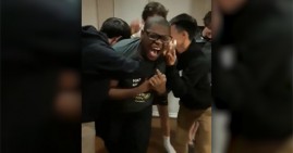 Micheal Brown celebrating his acceptance to Stanford