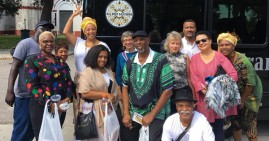 Owner and tour guide, Mikhala Iversen, with a group of tourists