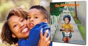 Author Elizabeth Williams with her son, and her bookcover