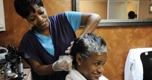 Black woman at hair salon