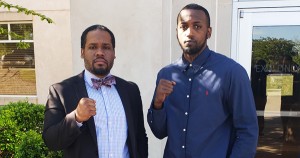 Former NFL player Desmond Marrow with his attorney