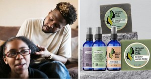 Black father fixing his daughter's hair