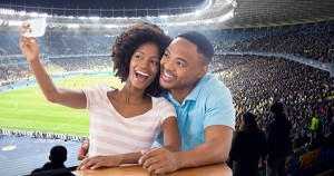 African American couple dating sports fans