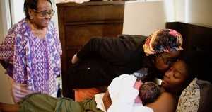 African American mother with newborn baby