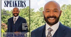 Rushion McDonald on the cover of Speakers Magazine