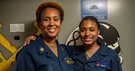 Black mom and daughter on Navy ship