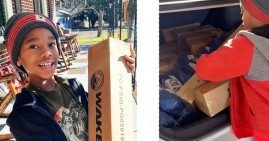 Taji Johnson, boy giving tents to homeless