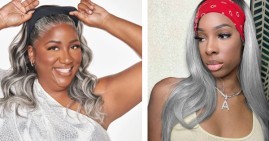 Black women wearing gray hair wigs