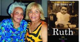 Rosalind Bee Harris with her mom and their bookcover