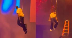 Chris Brown stuck hanging in the air at a concert