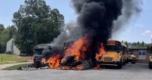 Three school buses set to fire by two 10-year-old kids