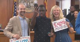 Cozy with his foster parents Tim and Anna Dietrich