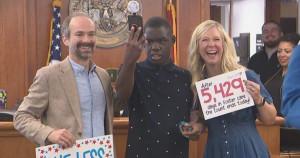 Cozy with his foster parents Tim and Anna Dietrich