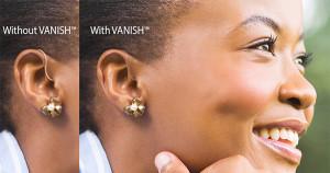 Black woman wearing Vanish hearing aid product