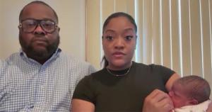 Mercedes Wells and her husband with their baby