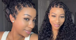Black woman wearing Hermosa human hair lace front braided wig