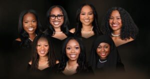 Spelman College valedictorians, Alyssa Richardson, Sophia Davis, Alexis Sims, Mariama Diallo, Cori'Anna White, Aiyana Ringo and Nia-Sarai Perry