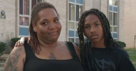 Xavier Leathers and his mom