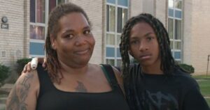 Xavier Leathers and his mom